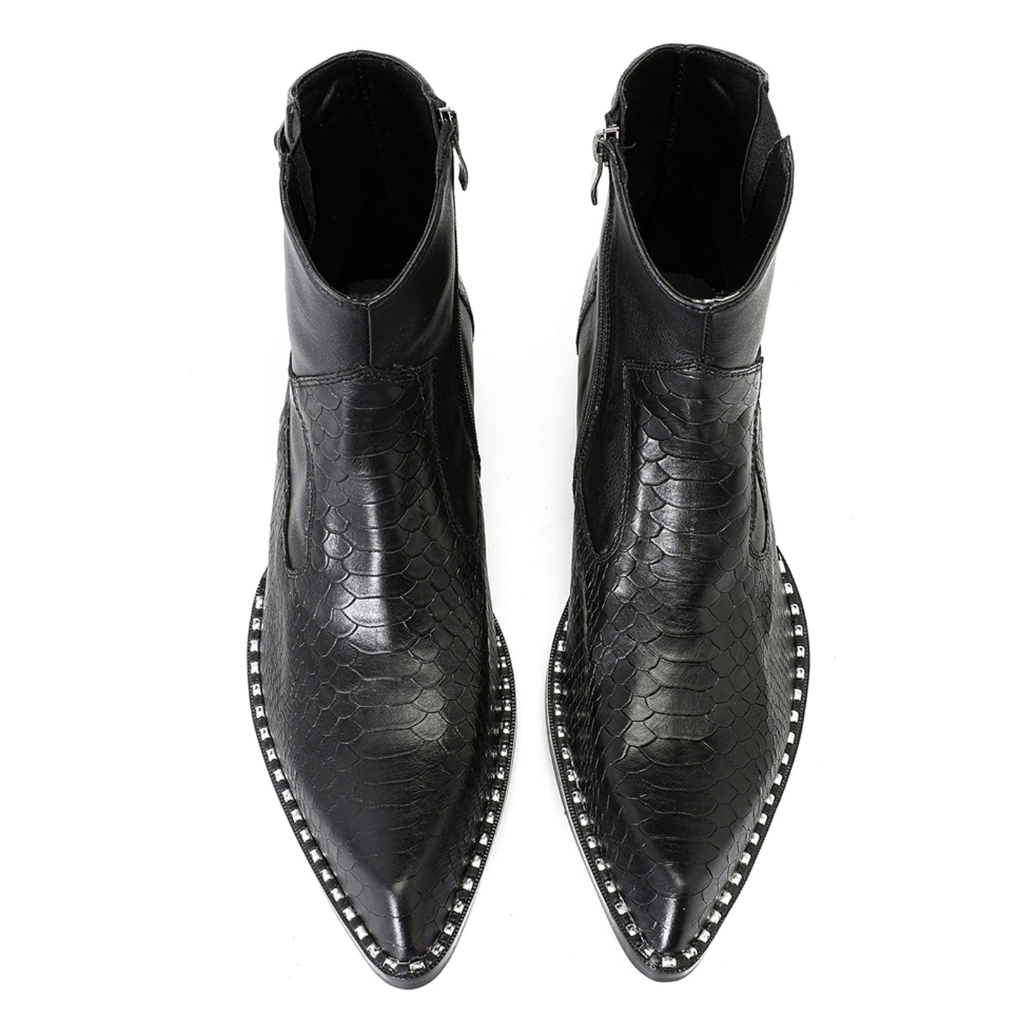 Mens Top-Grain Leather Snake-Embossed Western Ankle Boots