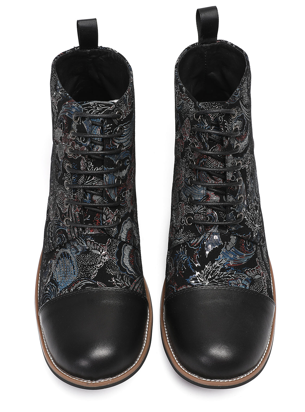 Mens Genuine Leather Embroidery Square Toe Oxfords Boots