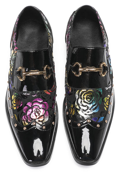 Mens Genuine Leather Gold Chain Tuxedo Party Western Loafers