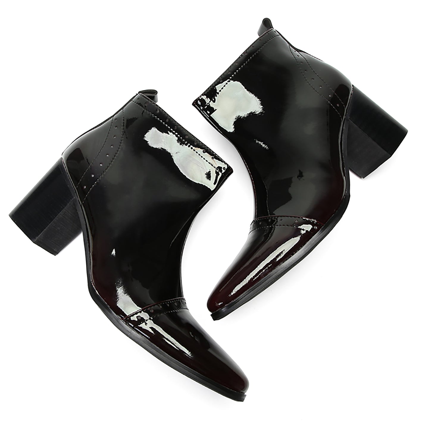 Mens Patent Leather Zipper On Side Mid Calf Heel Ankle Boots