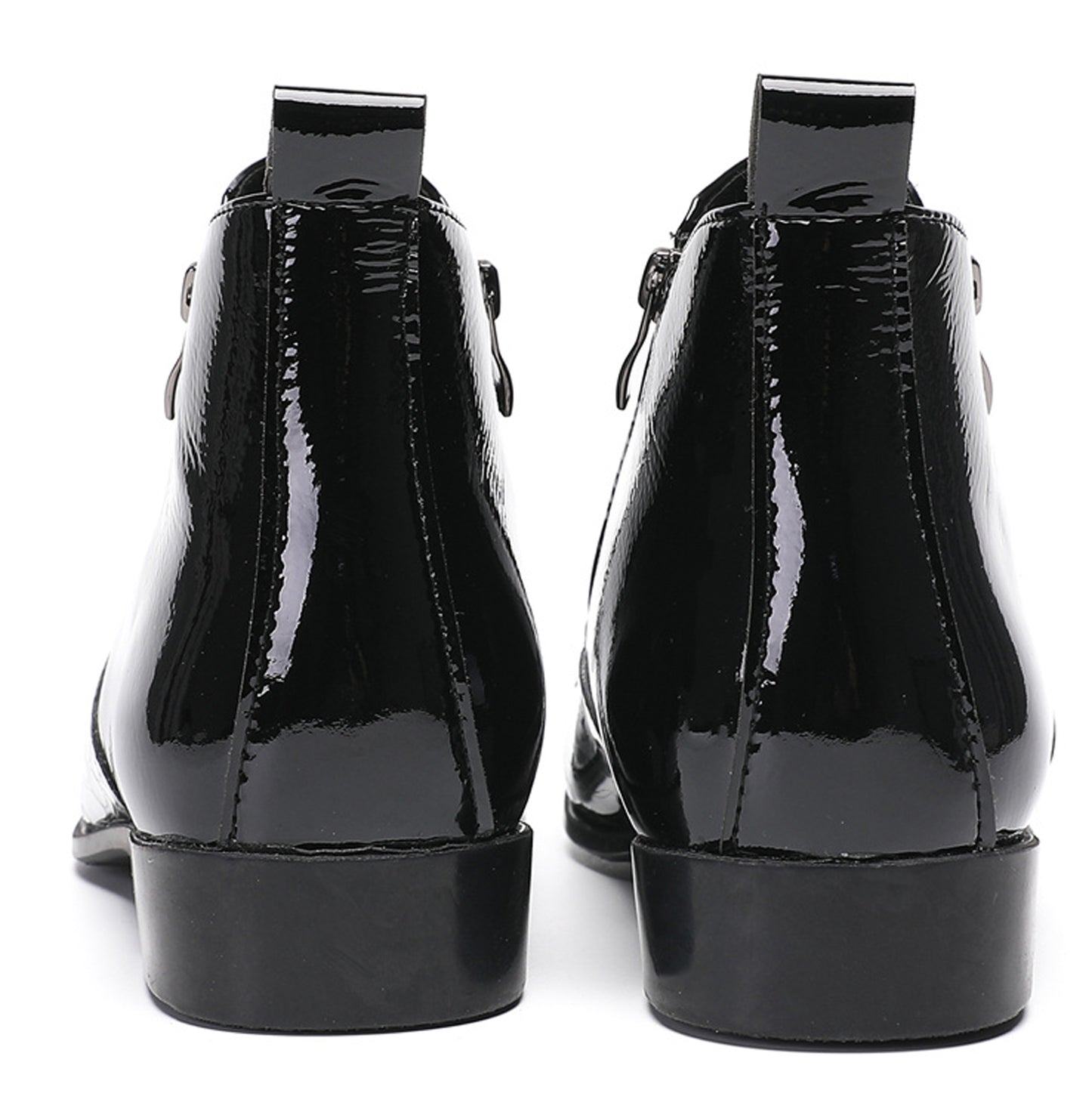 Mens Glossy Patent Leather Double Zipper Ankle Western Boots