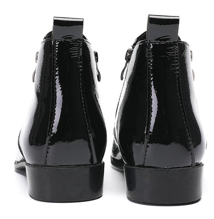 Mens Glossy Patent Leather Double Zipper Ankle Western Boots