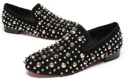 Mens Rocker Suede Party Dsico Ballroom Bar Disco Studded Loafers