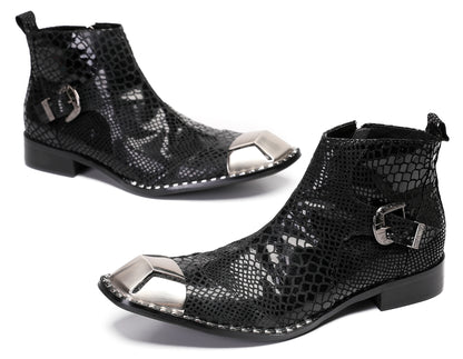 Mens Metal Square Toe Zipper Buckle Dress Ankle Western Boots