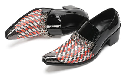 Mens Chain Color-Weave Vamp Two-Tone Western Loafers