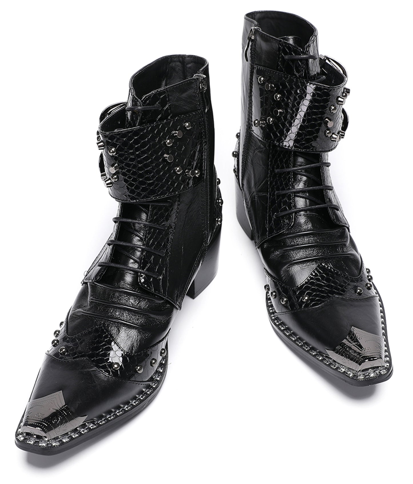 Mens Genuine Leather Metal Pointed Toe Belt Buckles Cowboy Western Boots