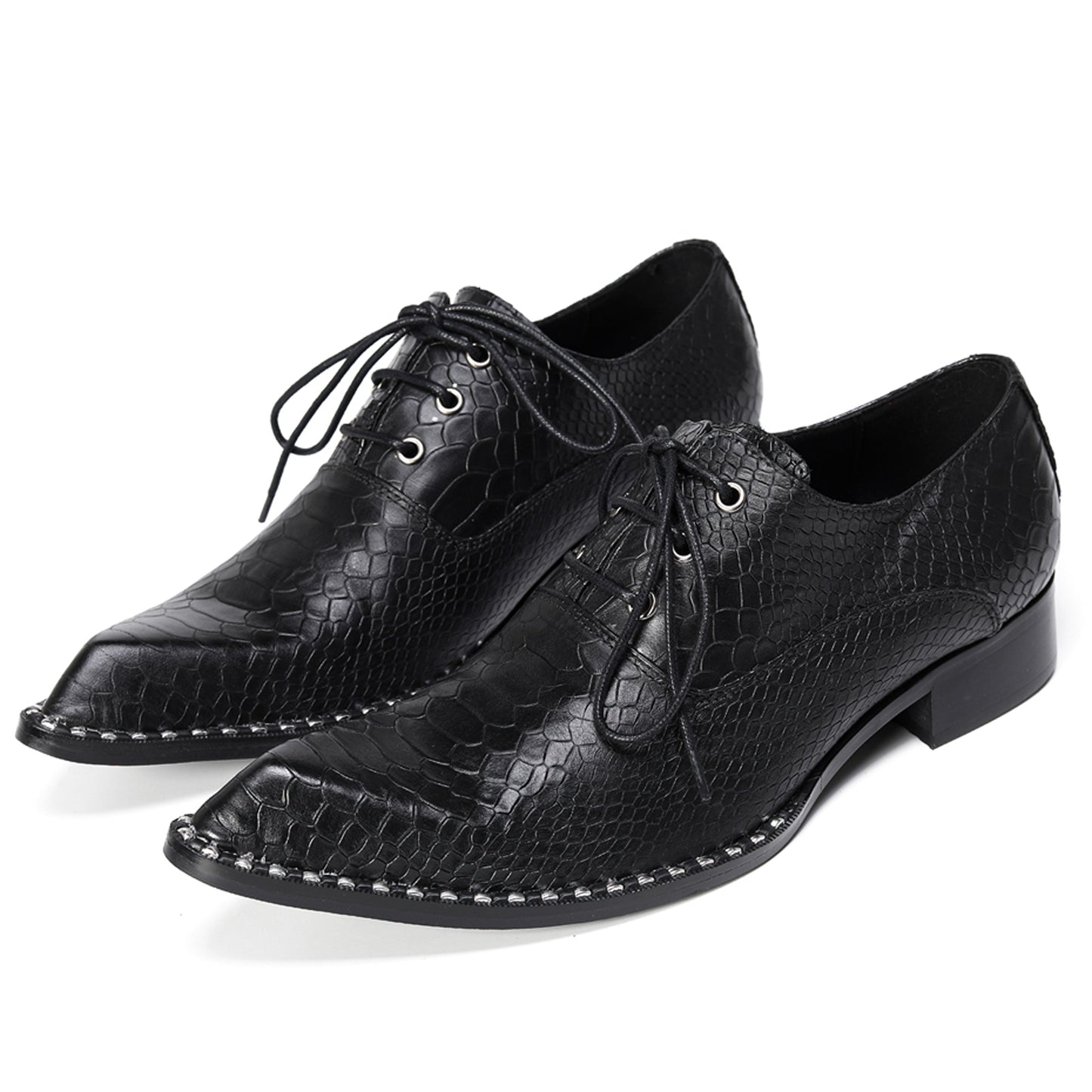 Mens Top-Grain Leather Croc-Embossed Casual Oxfords Shoes