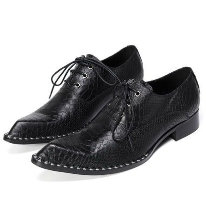 Mens Top-Grain Leather Croc-Embossed Casual Oxfords Shoes