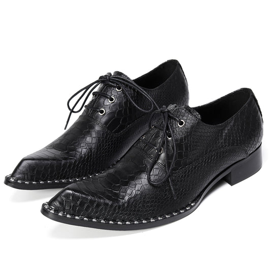 Mens Top-Grain Leather Croc-Embossed Casual Oxfords Shoes