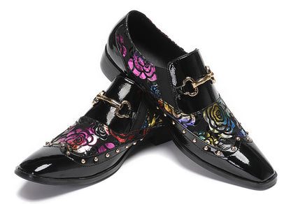 Mens Genuine Leather Gold Chain Tuxedo Party Western Loafers