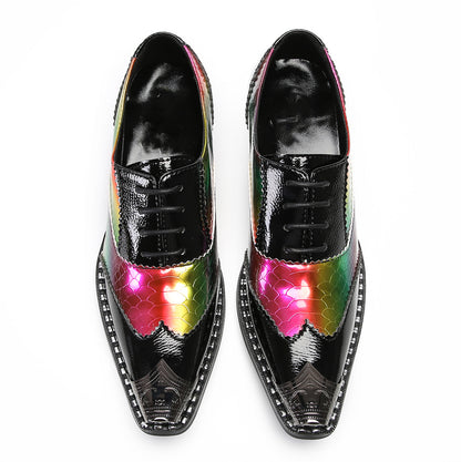 Mens Square Toe Two-Tone Brogue Western Oxfords Shoes