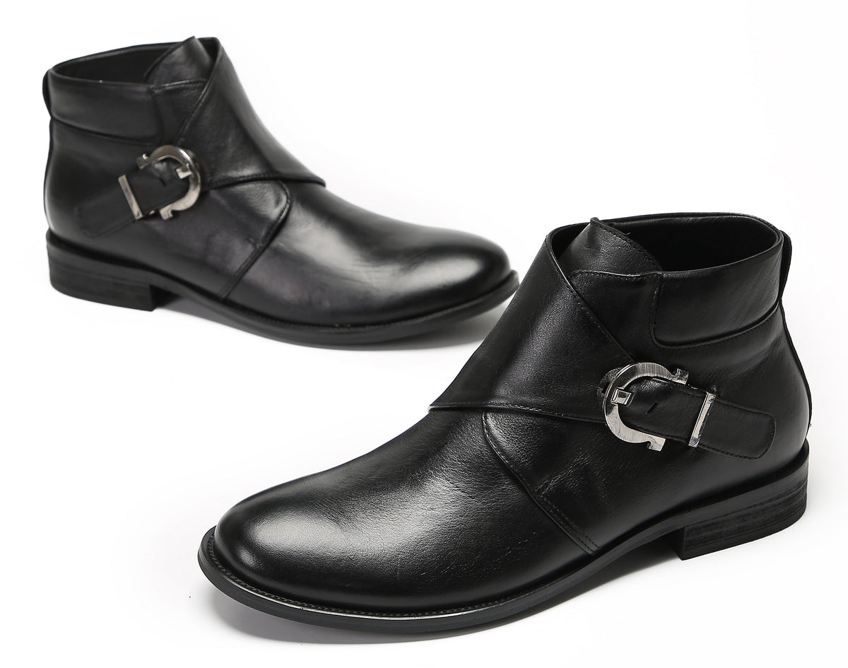 Mens Genuine Leather Buckle Rock Singer Ankles Boots