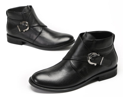 Mens Genuine Leather Buckle Rock Singer Ankles Boots