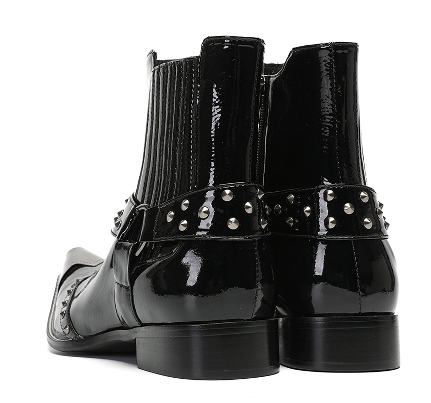 Mens Top-Grain Leather Studded Strap & Side Zipper Cowboy Western Boots