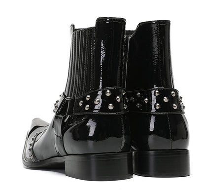Mens Top-Grain Leather Studded Strap & Side Zipper Cowboy Western Boots