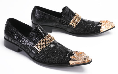 Mens Disco Party Casual Gold Chain Metallic Tip Western Loafers