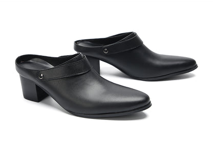 Mens Genunie Leather Mules Slip On Casual Slippers Heel Sandals Clogs Loafers