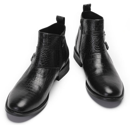 Mens Genuine Leather Dress Casual Zipper Buckles Ankle Boots