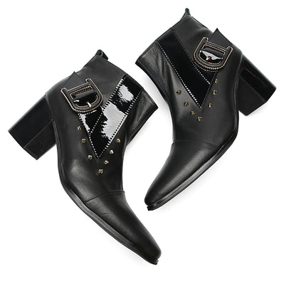 Mens Genunie Leather Zipper D-Buckle On Side Heel Ankle Boots