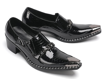 Mens Metal Pointed Toe Block Heel Party Western Loafers