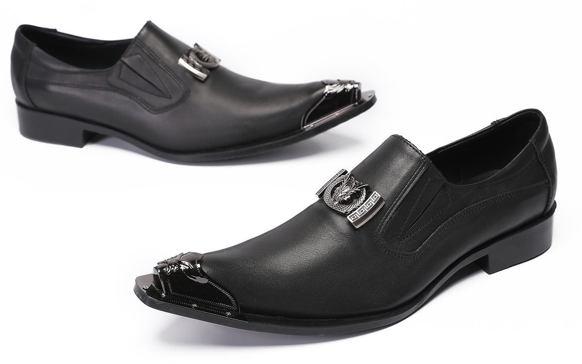 Mens Genunie Leather Casual Dress Metal Pointed Toe Western Loafers