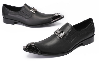Mens Genunie Leather Casual Dress Metal Pointed Toe Western Loafers