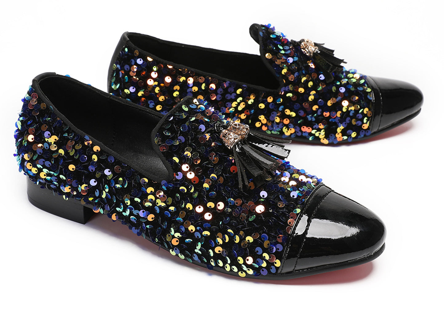 Mens Glitter Sequins Tassels Prom Party Western Loafers