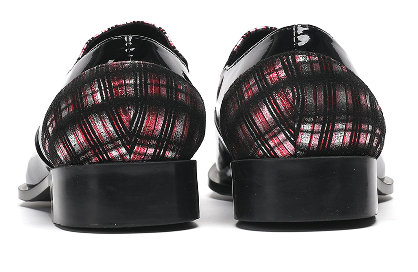 Mens Metallic Toe Unique Tartan Design Plaid Western Loafers