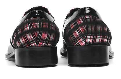 Mens Metallic Toe Unique Tartan Design Plaid Western Loafers