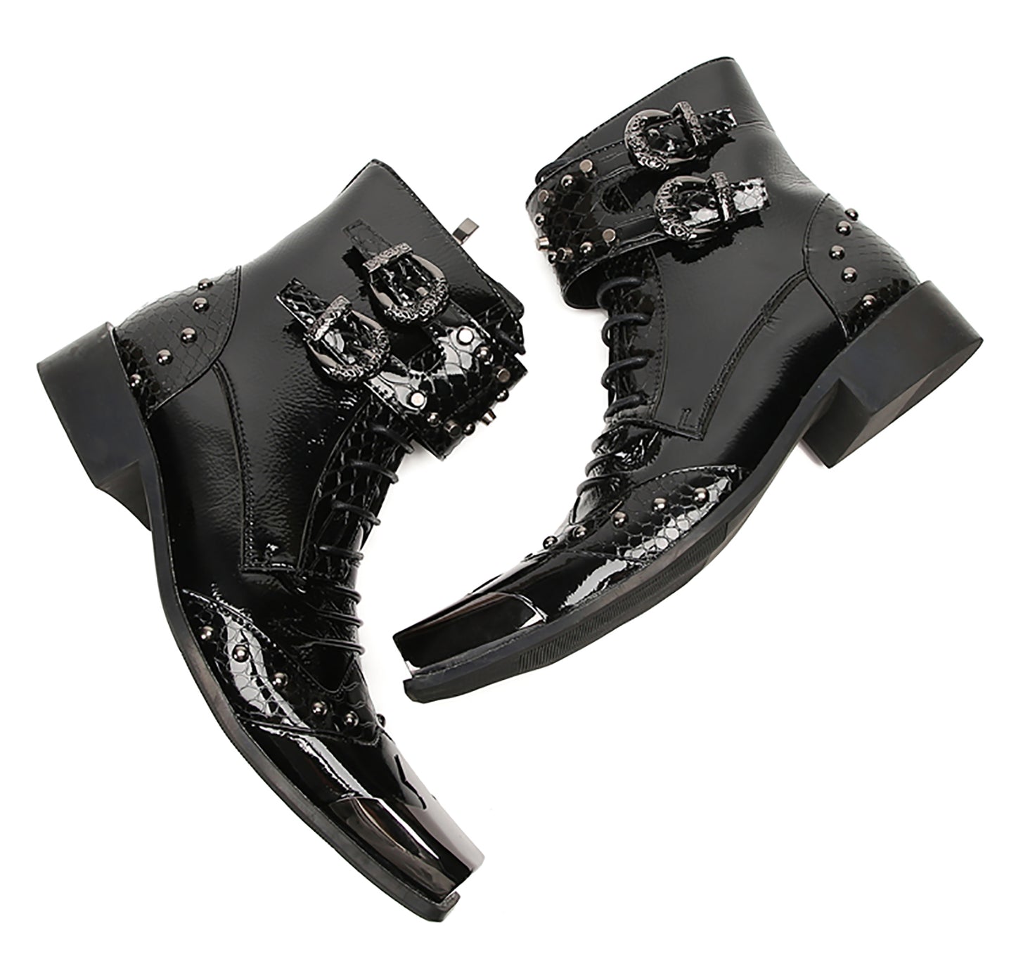 Mens Metal Square Toe Zipper Buckles Cowboy Western Boots