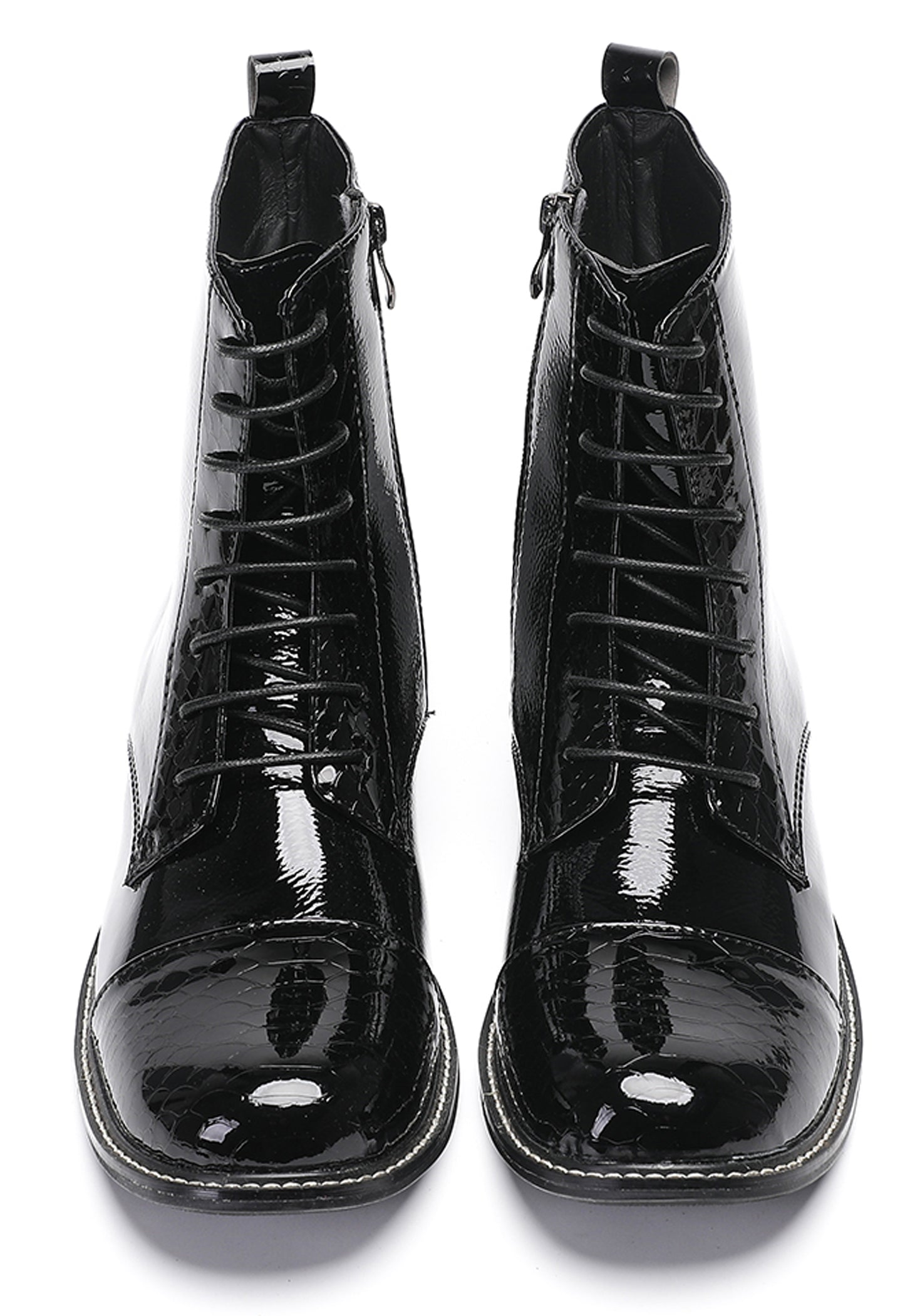 Mens  Black Glossy Patent Leather Square Toe Western Oxfords Boots