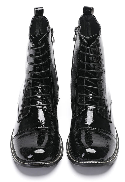 Mens  Black Glossy Patent Leather Square Toe Western Oxfords Boots