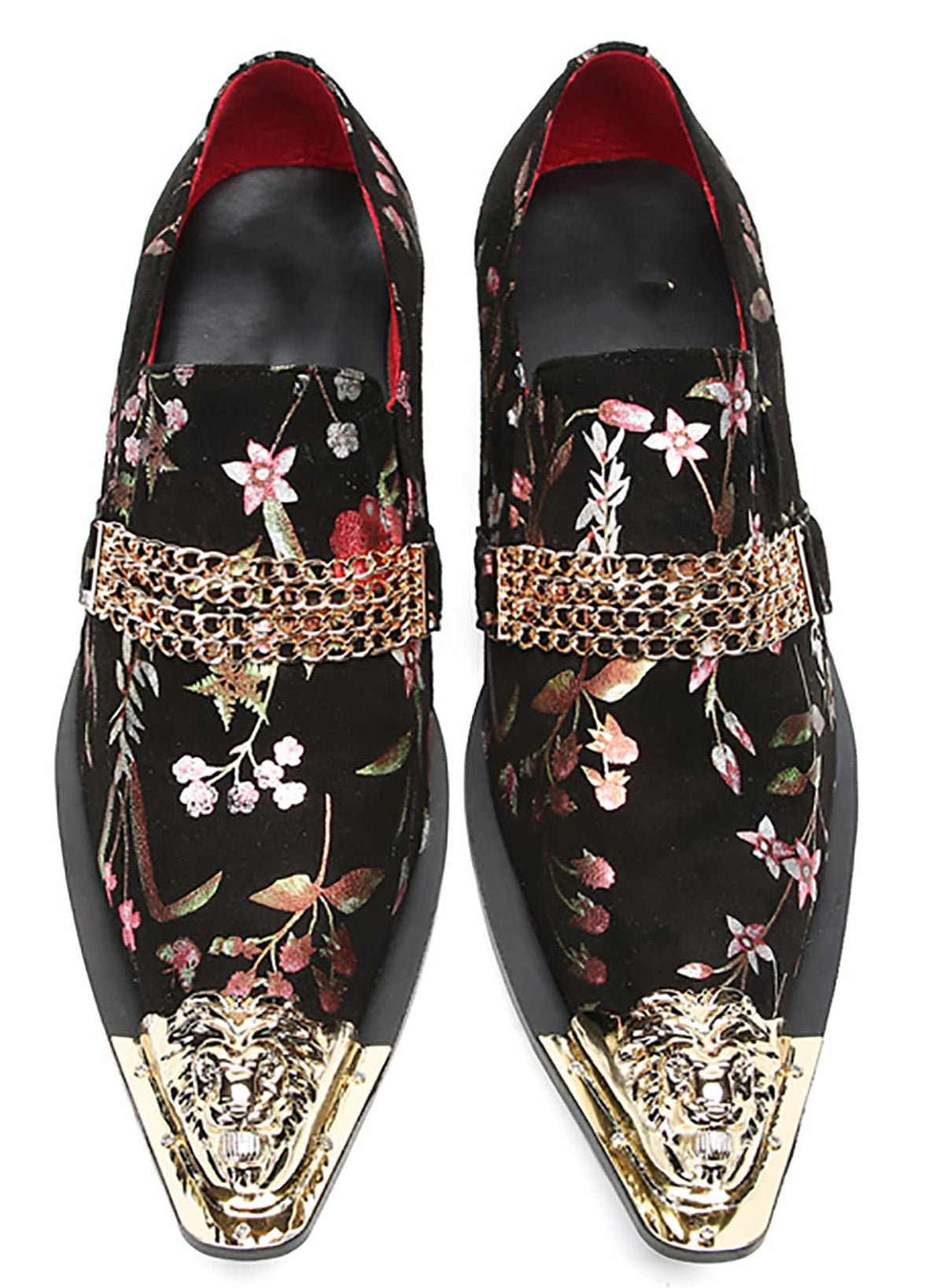 Mens Genunie Leather Slip On Metal Tip Toe Chain Western Loafers