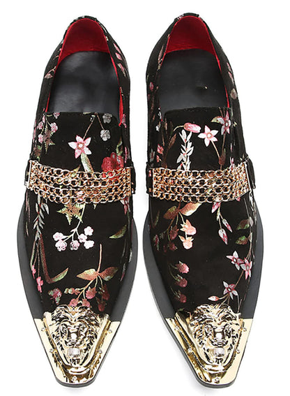 Mens Genunie Leather Slip On Metal Tip Toe Chain Western Loafers