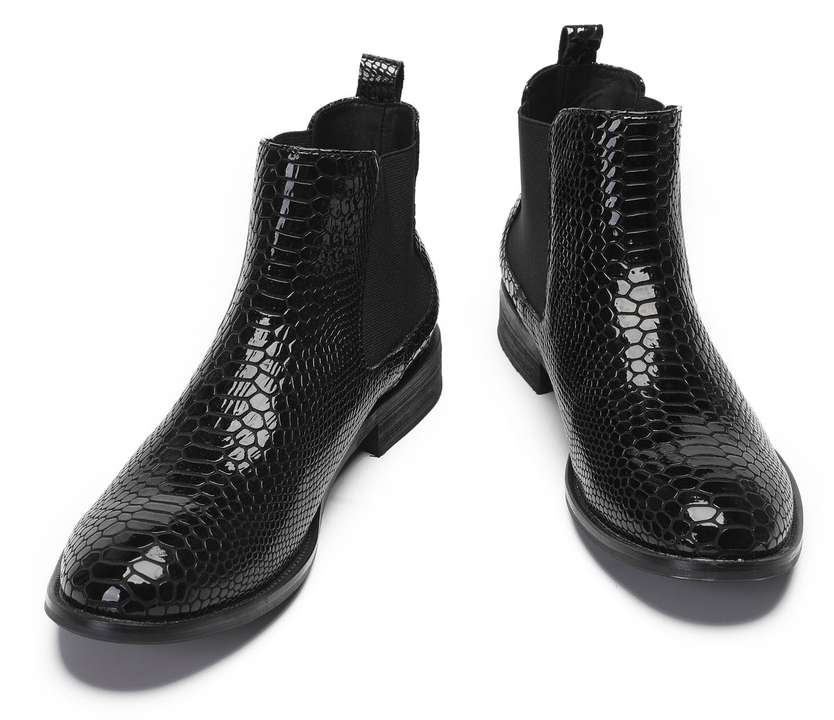 Mens Snakeskin Pattern Genuine Leather Zipper Beads Ankles Boots