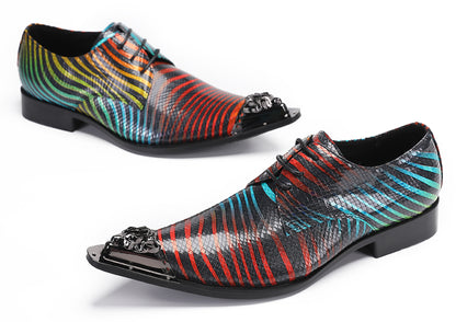 Mens Disco Party Metal Pionted Toe Tuxedo Western Oxfords