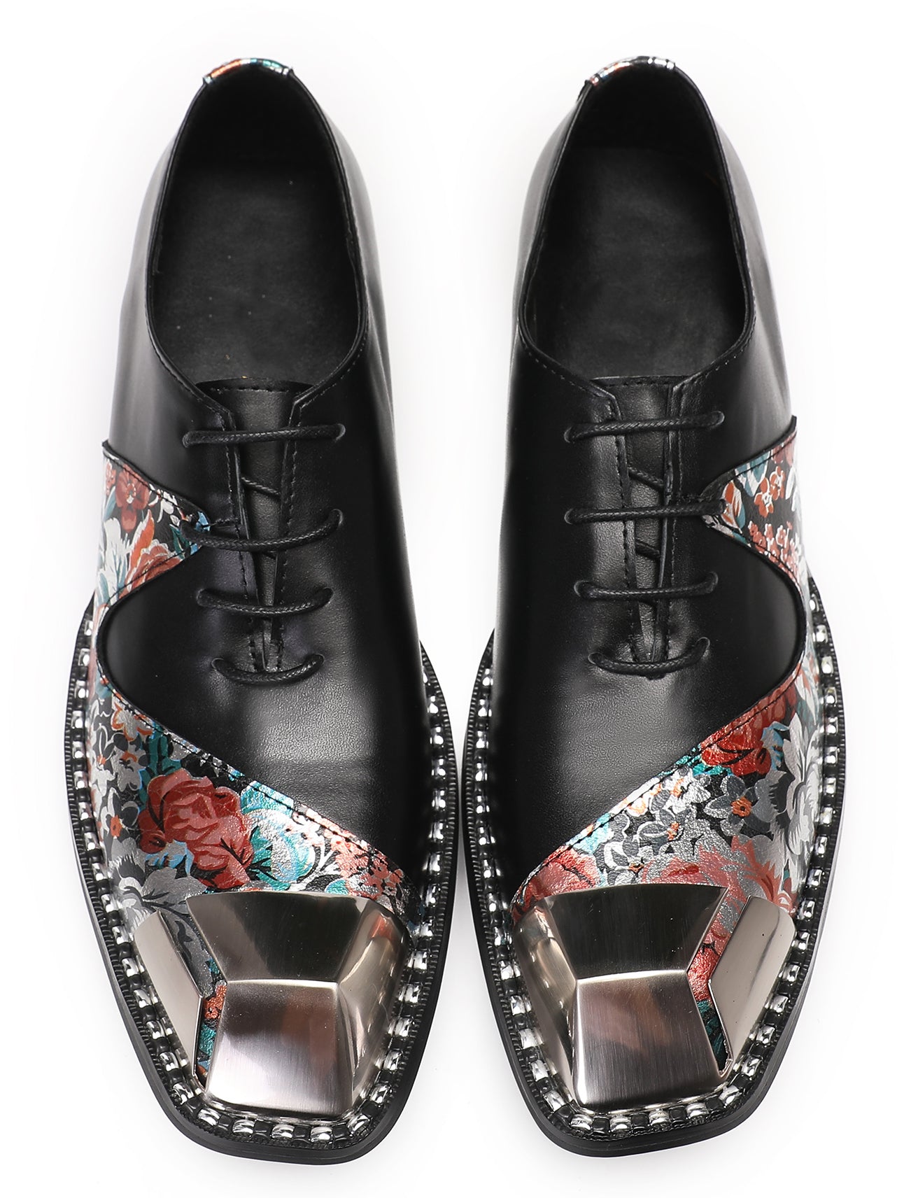 Mens Metal-Square Toe Leather Two-Toned Western Oxfords