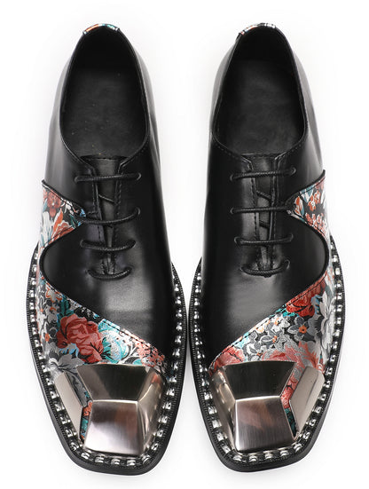 Mens Metal-Square Toe Leather Two-Toned Western Oxfords