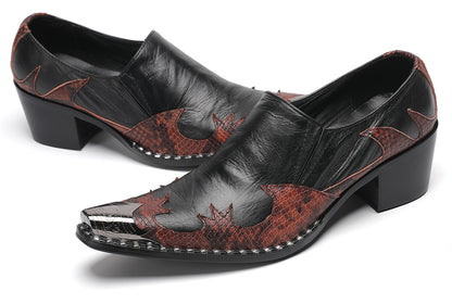 Mens Genuine Leather Metal Pointed Toe Two Tone Western Loafers