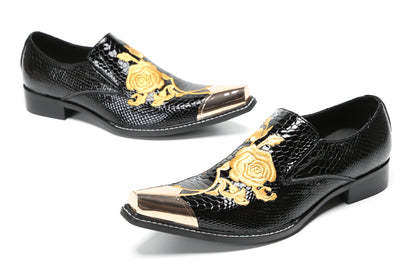 Mens Embroidered Gold Metal Toe Dress Western Loafers