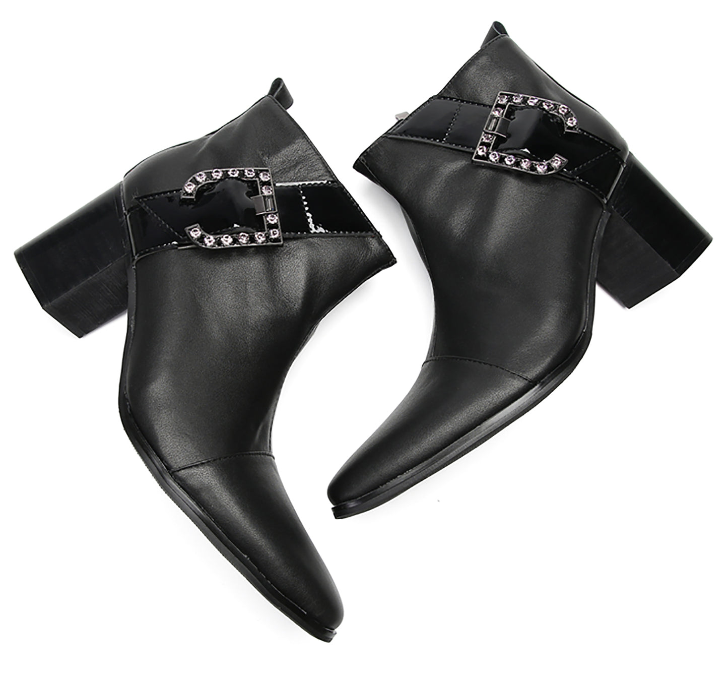 Mens Genunie Leather Beaded Buckle Heel Ankle Boots