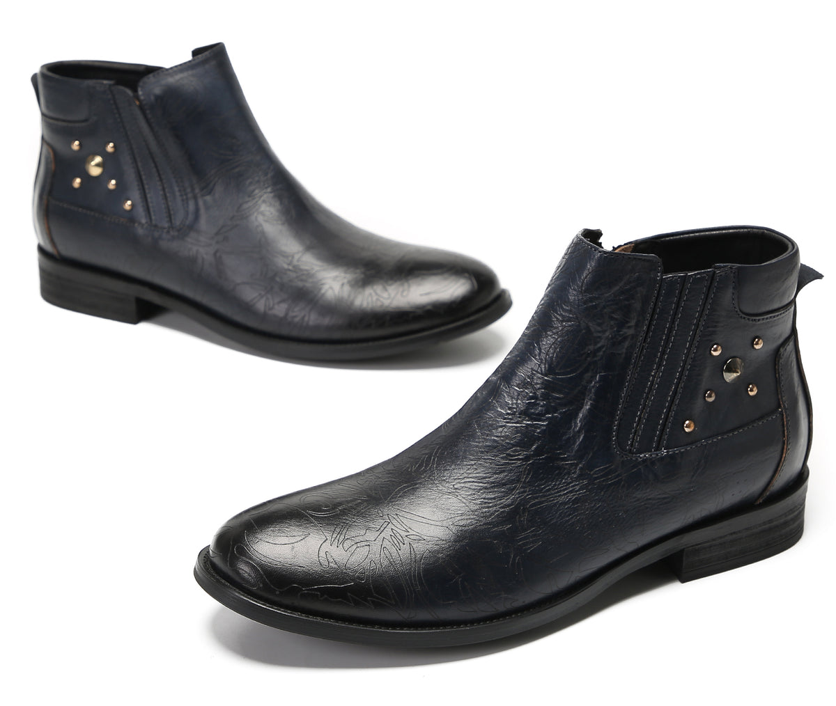 Mens Genuine Leather Zipper Beads Prom Casual Dress Ankle Boots