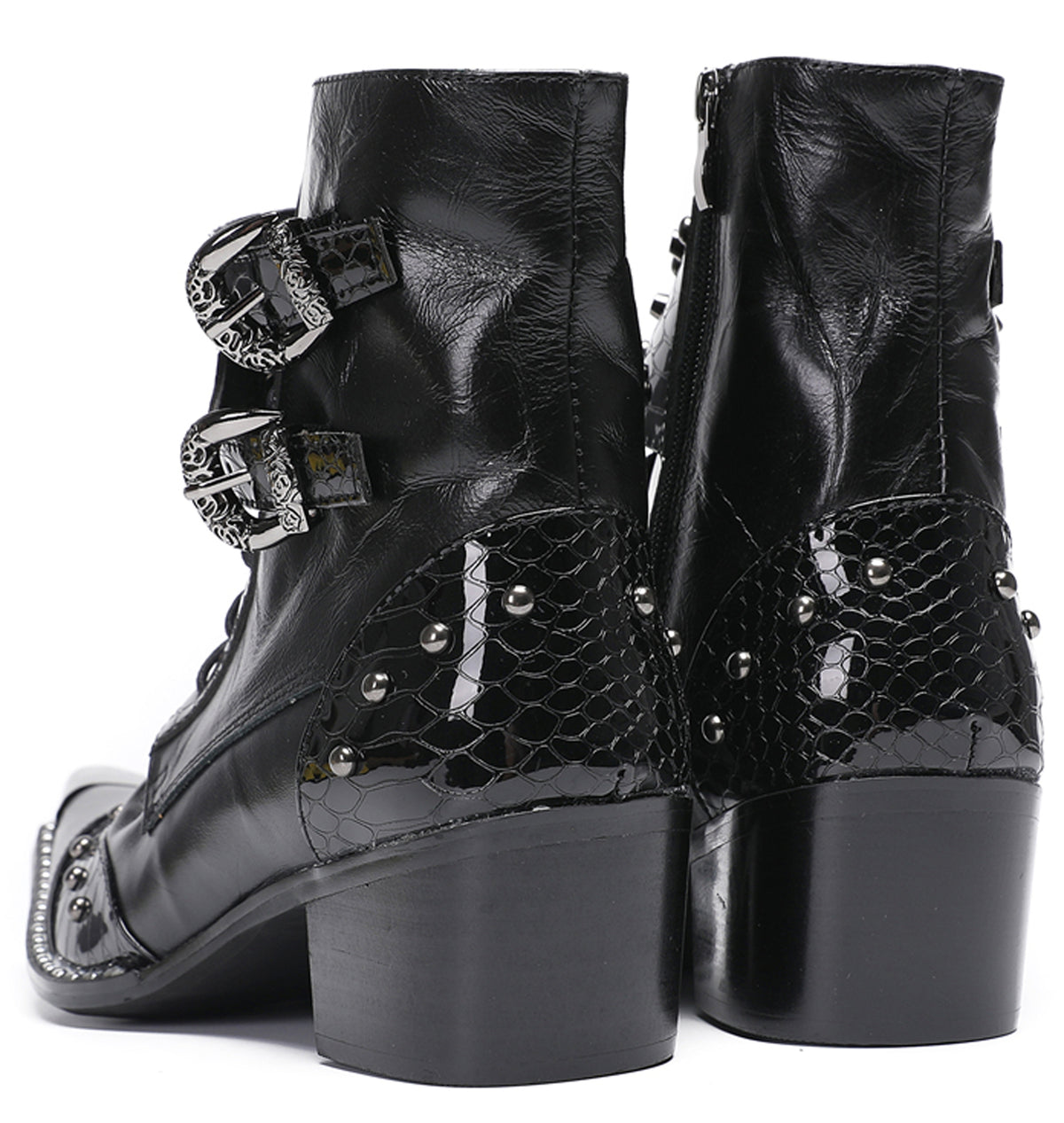 Mens Genuine Leather Metal Wingtip Toe Buckle Bead Details Cowboy Western Boots