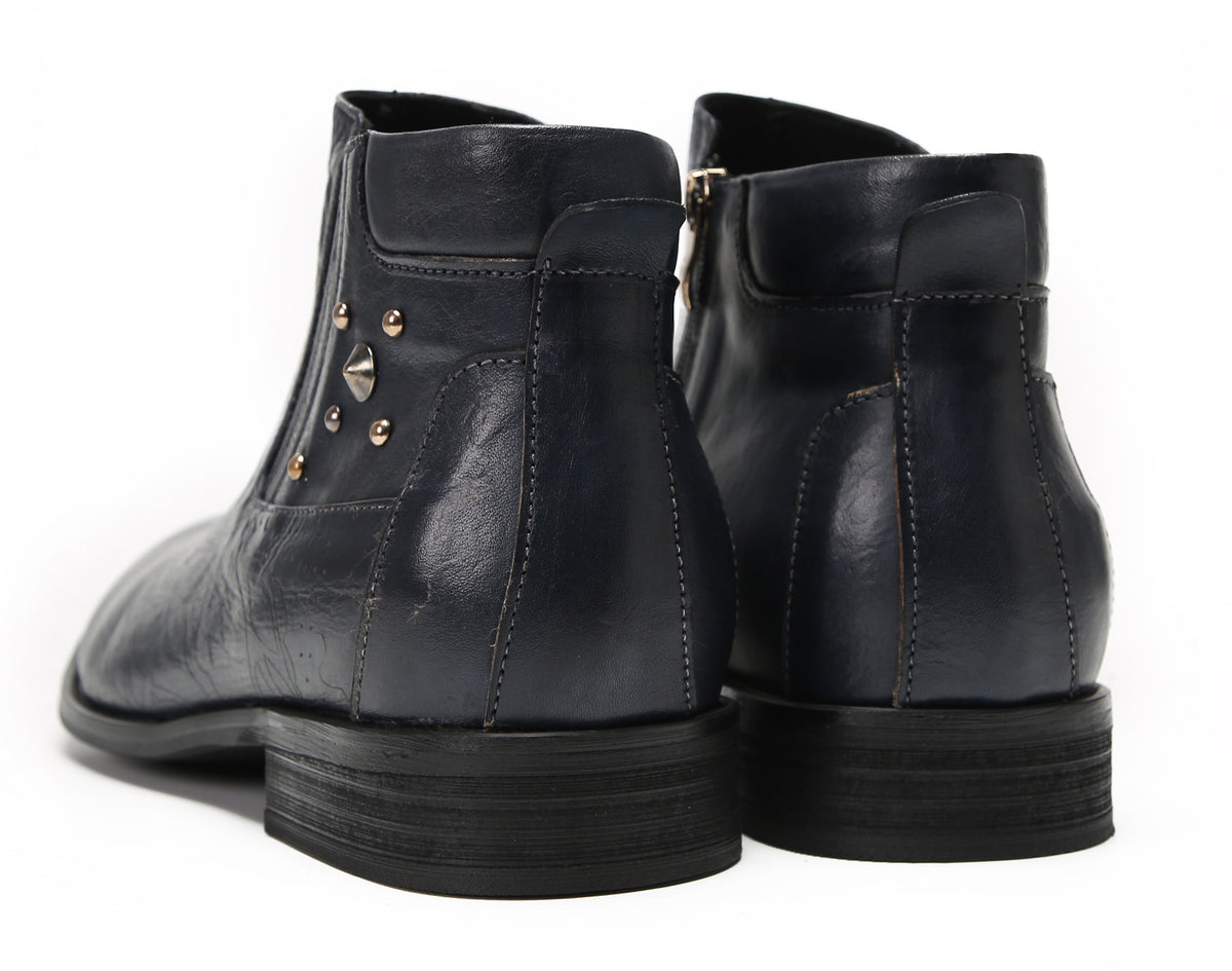 Mens Genuine Leather Zipper Beads Prom Casual Dress Ankle Boots