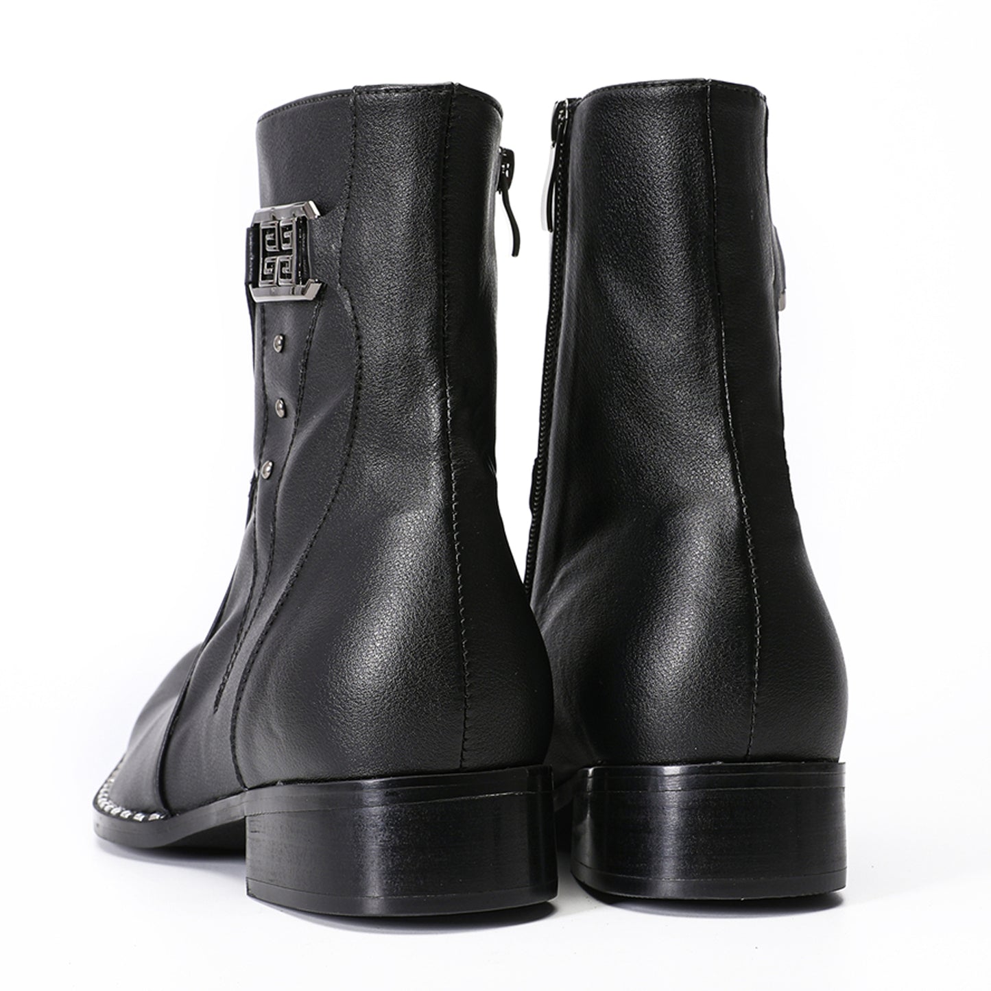 Mens Top-Grain Leather Side Zip Western Cowboy Ankle  Boots