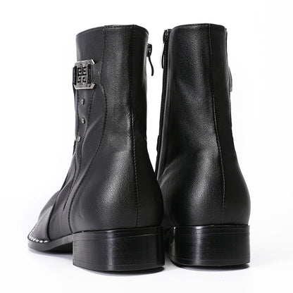 Mens Top-Grain Leather Side Zip Western Cowboy Ankle  Boots