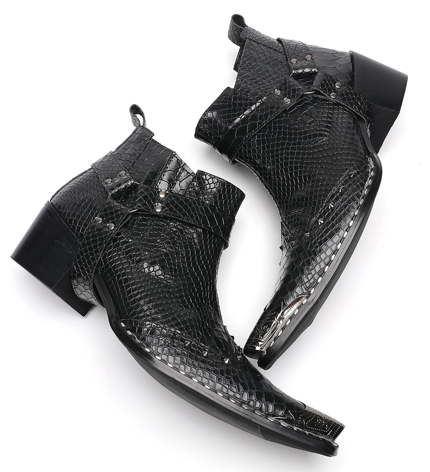 Mens Metallic Detail Snakeskin Abstract Print Ankle Western Boots