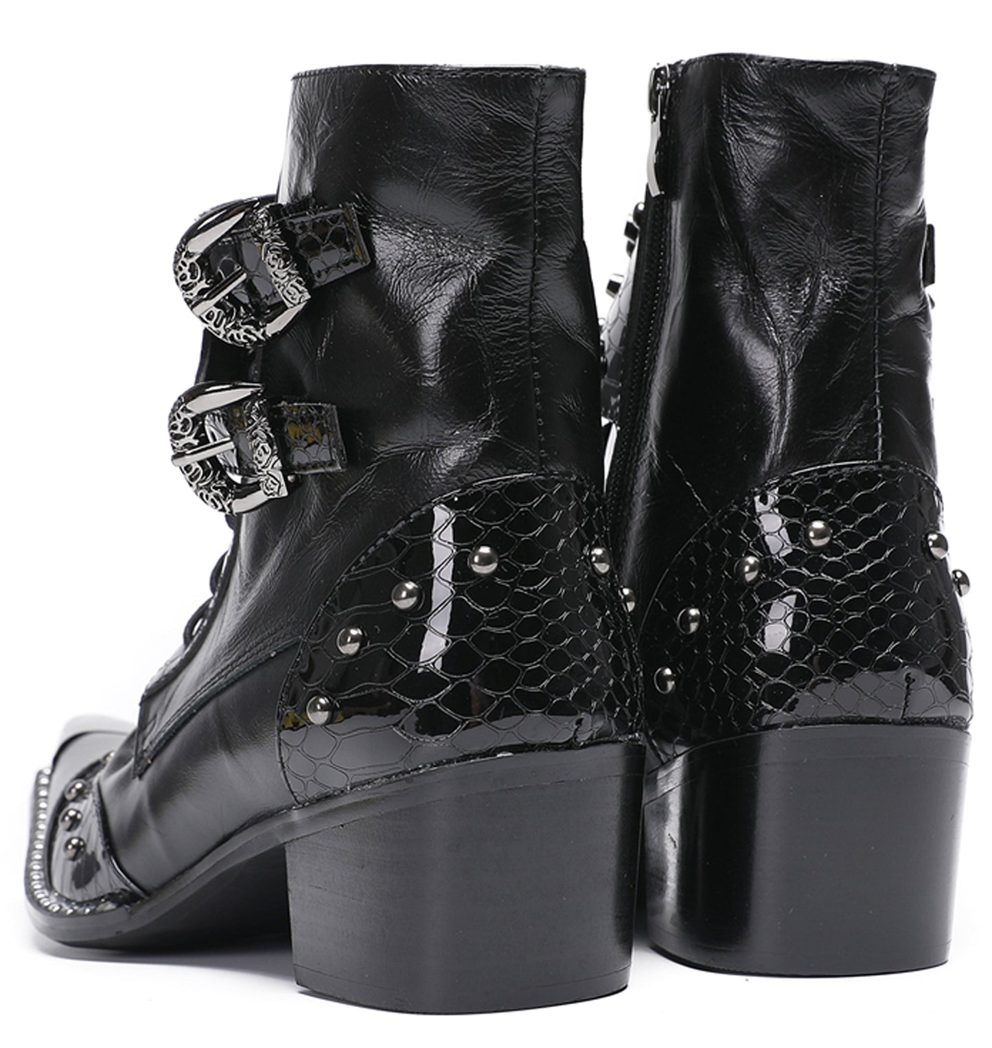 Mens Genuine Leather Metal Pointed Toe Belt Buckles Cowboy Western Boots