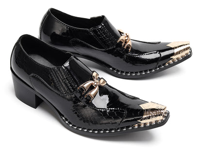 Mens Metal Tip Toe Chain Buckle Exotic Crocodile Pattern Western Loafers
