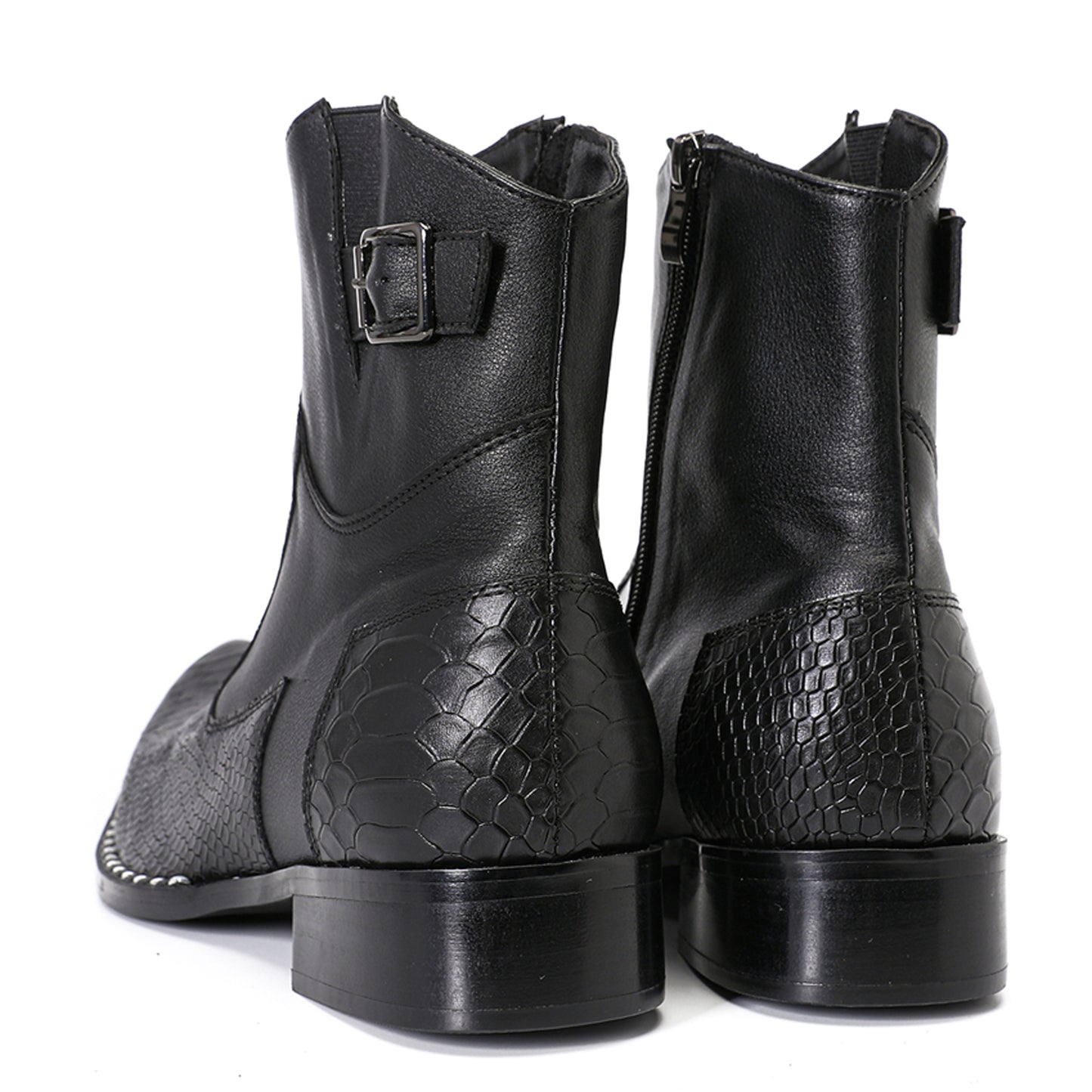 Mens Top-Grain Leather Snake-Embossed Western Ankle Boots